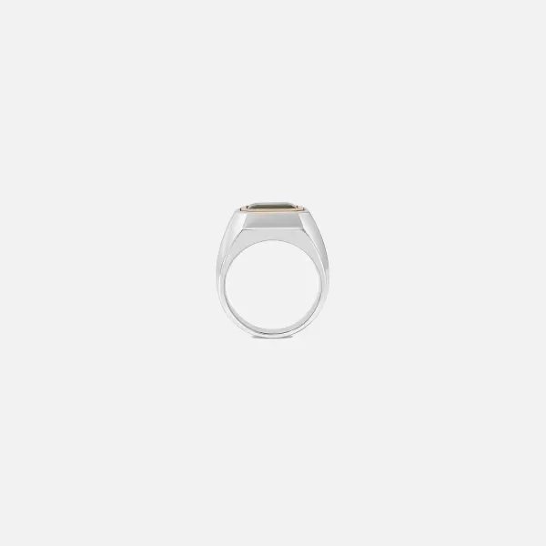 Solitaire Rectangle Ring In Silver And Yellow Gold With Green Tourmaline | Maor Flash Sale