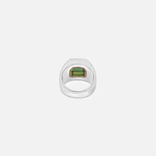 Solitaire Rectangle Ring In Silver And Yellow Gold With Green Tourmaline | Maor Flash Sale