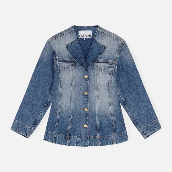 Sparkle Logo Denim Blazer | Ganni Shop
